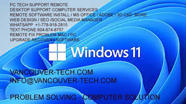 PC TECH VANCOUVER BC COMPUTER SERVICES IT DESKTOP WINDOWS11 RECOVERY UPGRADE